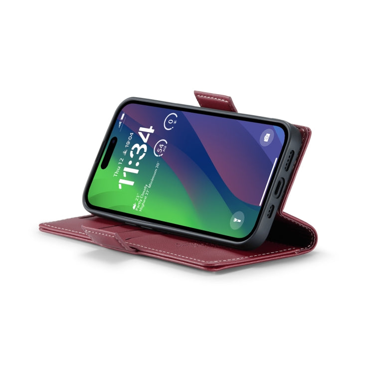 For iPhone 15 Plus CaseMe 023 Butterfly Buckle Litchi Texture RFID Anti-theft Leather Phone Case(Wine Red) by CaseMe