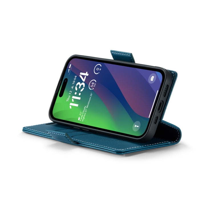 For iPhone 15 Plus CaseMe 023 Butterfly Buckle Litchi Texture RFID Anti-theft Leather Phone Case(Blue) by CaseMe