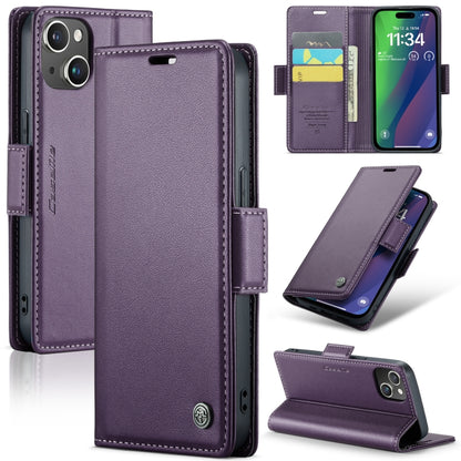 For iPhone 15 Plus CaseMe 023 Butterfly Buckle Litchi Texture RFID Anti-theft Leather Phone Case(Pearly Purple) by CaseMe