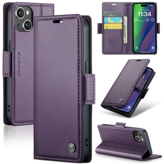 For iPhone 15 Plus CaseMe 023 Butterfly Buckle Litchi Texture RFID Anti-theft Leather Phone Case(Pearly Purple) by CaseMe