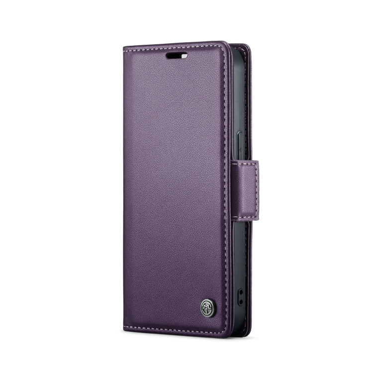 For iPhone 15 Plus CaseMe 023 Butterfly Buckle Litchi Texture RFID Anti-theft Leather Phone Case(Pearly Purple) by CaseMe