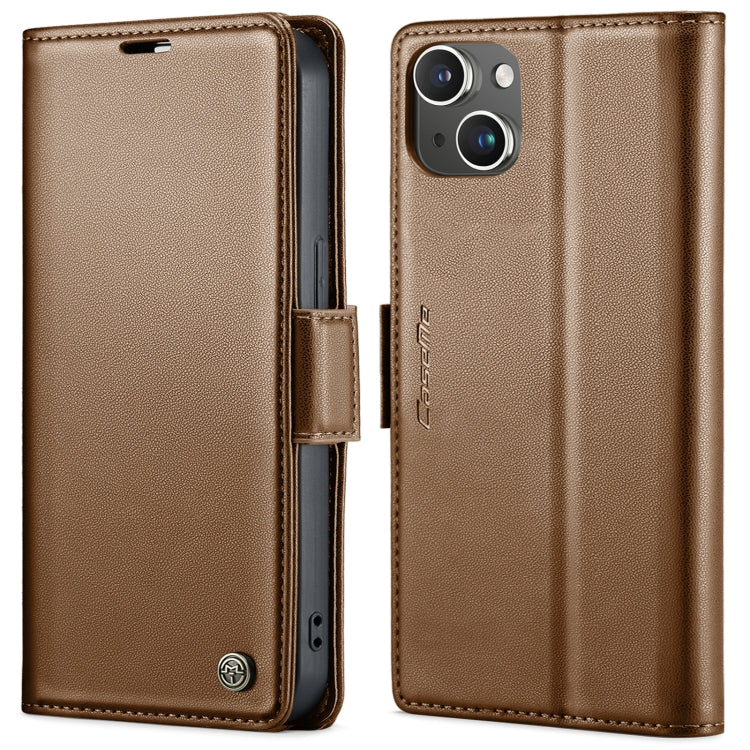 For iPhone 15 CaseMe 023 Butterfly Buckle Litchi Texture RFID Anti-theft Leather Phone Case(Brown) by CaseMe