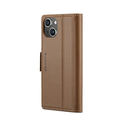 For iPhone 15 CaseMe 023 Butterfly Buckle Litchi Texture RFID Anti-theft Leather Phone Case(Brown) by CaseMe