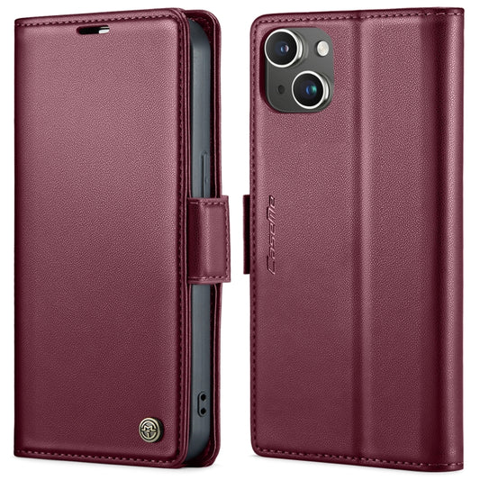 For iPhone 15 CaseMe 023 Butterfly Buckle Litchi Texture RFID Anti-theft Leather Phone Case(Wine Red) by CaseMe