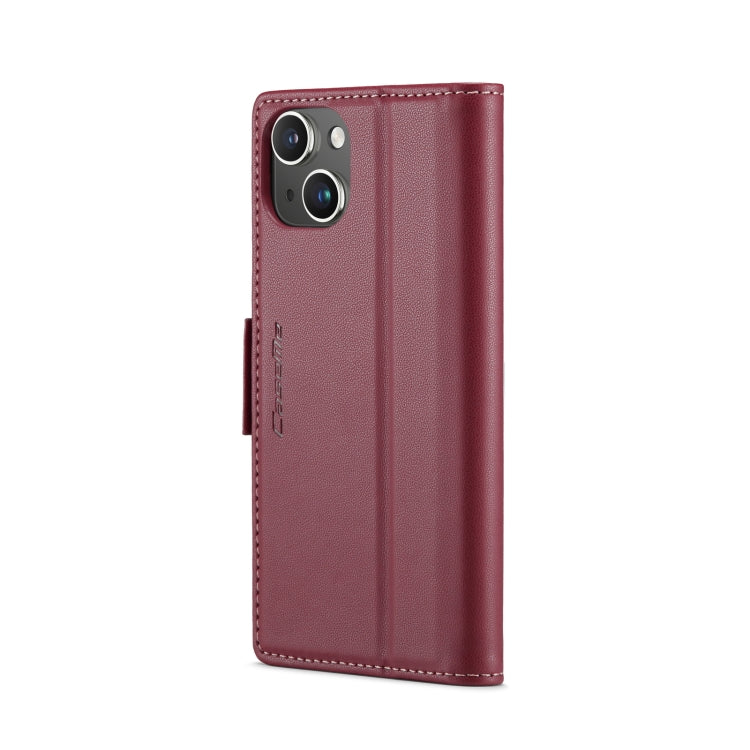 For iPhone 15 CaseMe 023 Butterfly Buckle Litchi Texture RFID Anti-theft Leather Phone Case(Wine Red) by CaseMe
