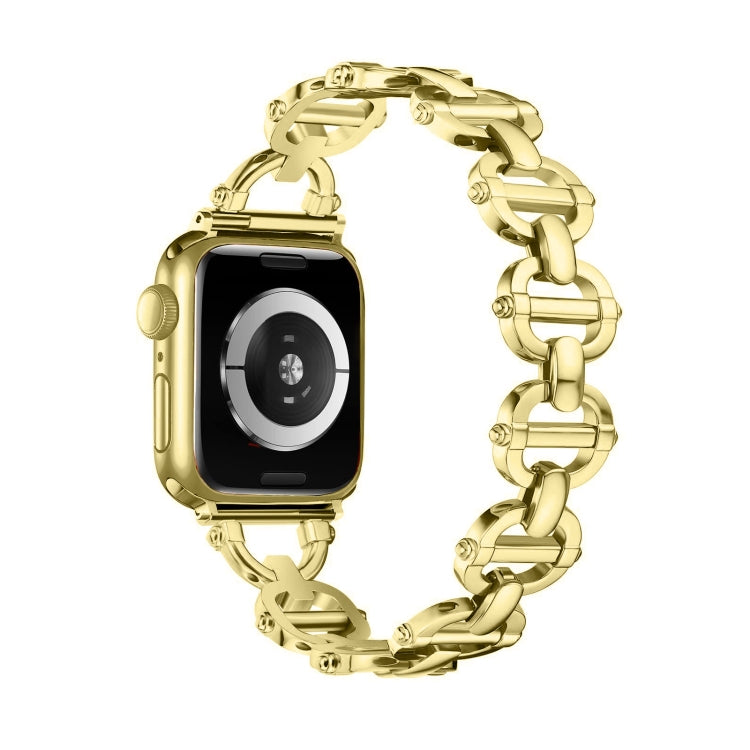 Ladder Buckle Metal Watch Band For Apple Watch 8 45mm(Gold) by bashfashion