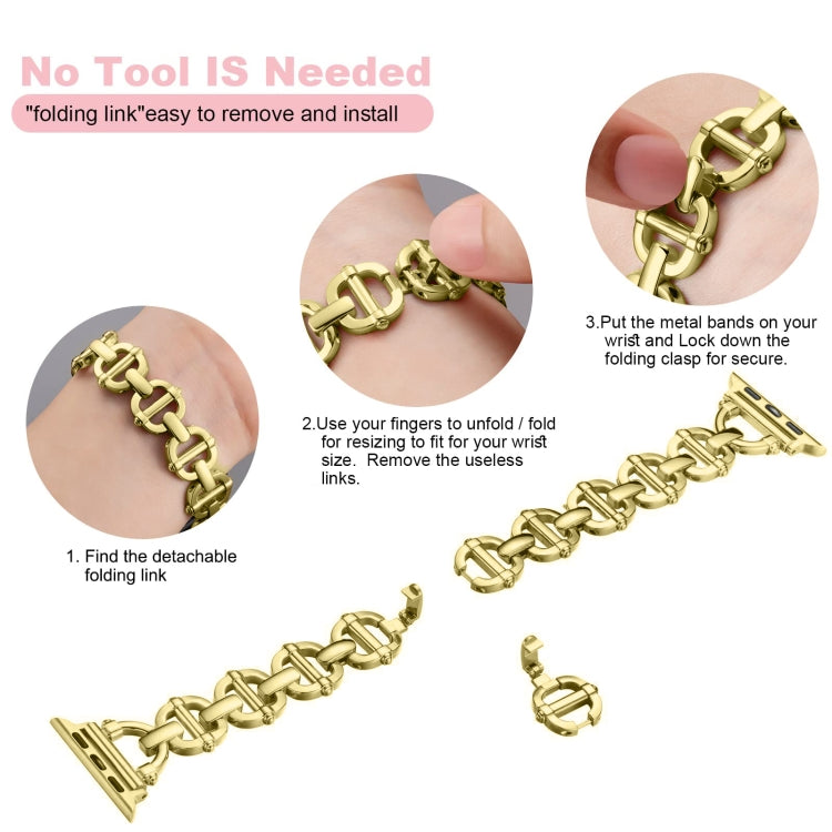 Ladder Buckle Metal Watch Band For Apple Watch SE 2022 44mm(Gold) by bashfashion