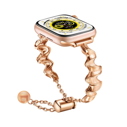 Ribbon Wave Metal Watch Band For Apple Watch 8 45mm(Rose Gold) by bashfashion