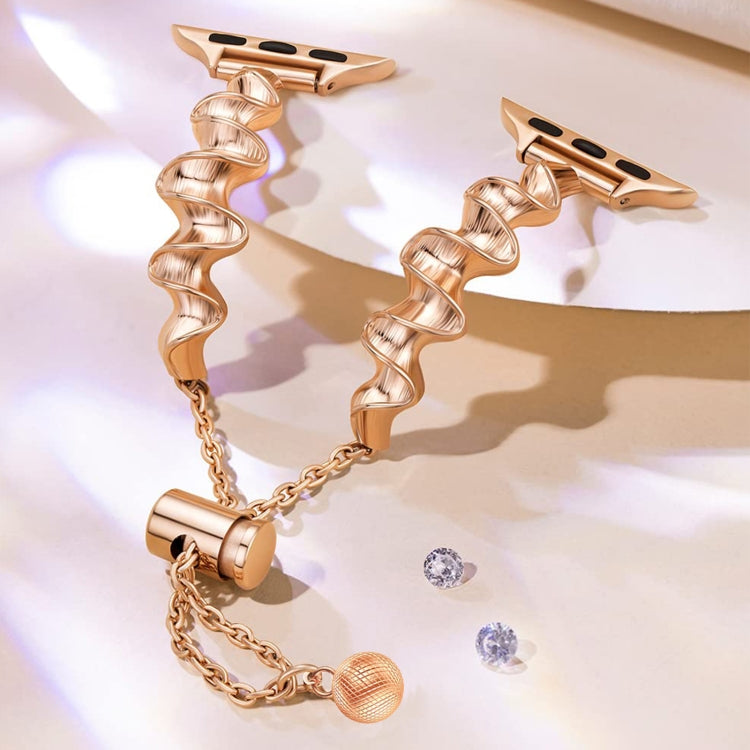 Ribbon Wave Metal Watch Band For Apple Watch 8 45mm(Rose Gold) by bashfashion