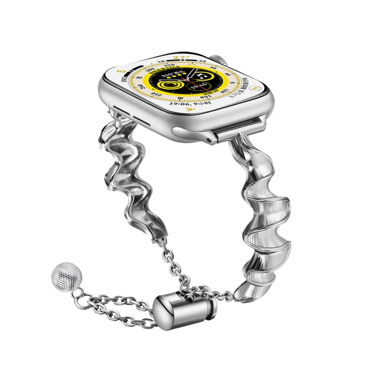 Ribbon Wave Metal Watch Band For Apple Watch 8 45mm(Silver) by bashfashion