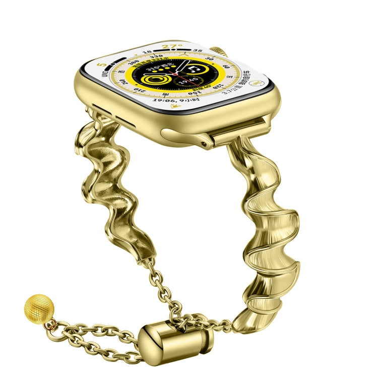Ribbon Wave Metal Watch Band For Apple Watch Ultra 2 49mm(Gold) by bashfashion