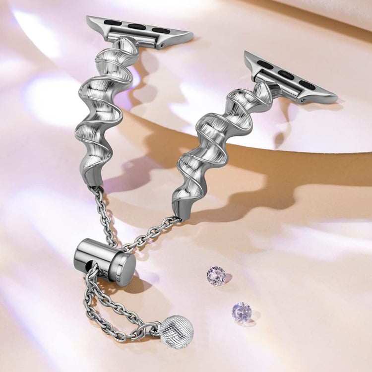 Ribbon Wave Metal Watch Band For Apple Watch 9 45mm(Silver) by bashfashion