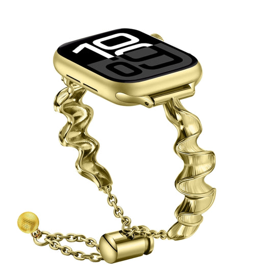 Ribbon Wave Metal Watch Band For Apple Watch Series 10 42mm(Gold) by bashfashion