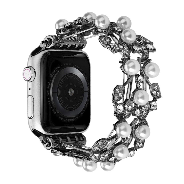 Four-leaf Bead Metal Watch Band For Apple Watch 6 44mm(Black) by bashfashion