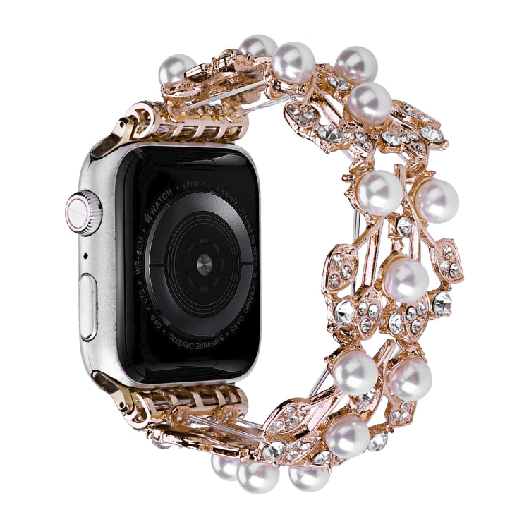 Four-leaf Bead Metal Watch Band For Apple Watch 9 45mm(Rose Gold) by bashfashion