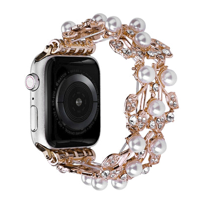 Four-leaf Bead Metal Watch Band For Apple Watch Series 10 42mm(Rose Gold) by bashfashion