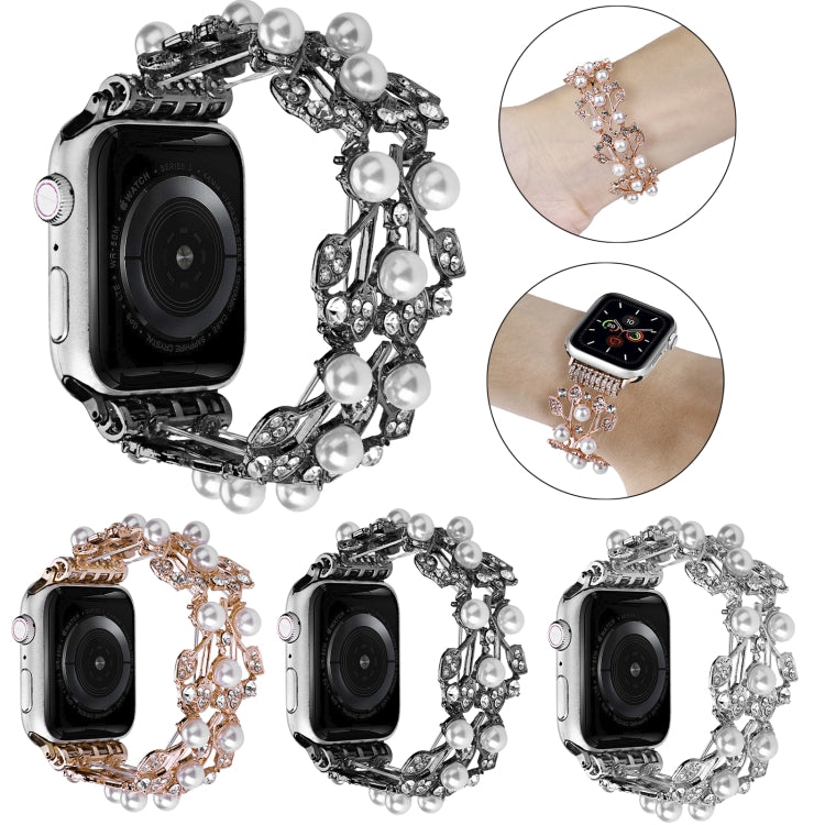 Four-leaf Bead Metal Watch Band For Apple Watch 5 44mm(Black) by bashfashion