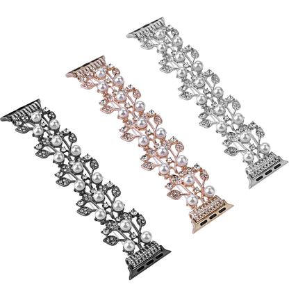 Four-leaf Bead Metal Watch Band For Apple Watch 9 45mm(Silver) by bashfashion