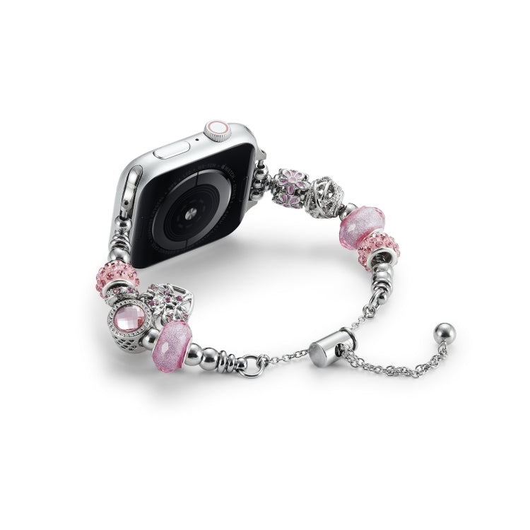 Bead Bracelet Metal Watch Band For Apple Watch Series 10 42mm(Pink Heart) by bashfashion