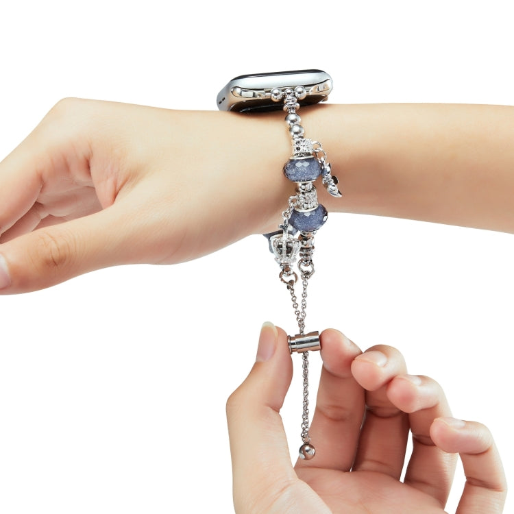 Bead Bracelet Metal Watch Band For Apple Watch Series 10 42mm(Blue Crown) by bashfashion