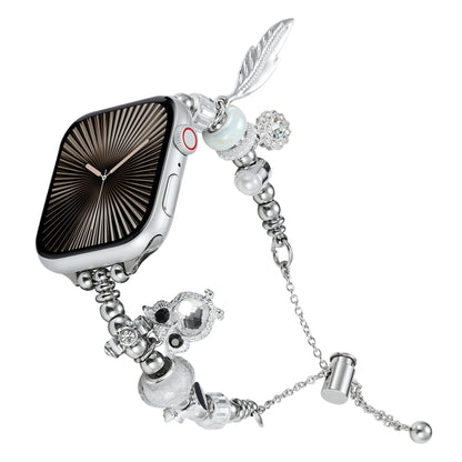 Bead Bracelet Metal Watch Band For Apple Watch Series 10 42mm(Silver Owl) by bashfashion