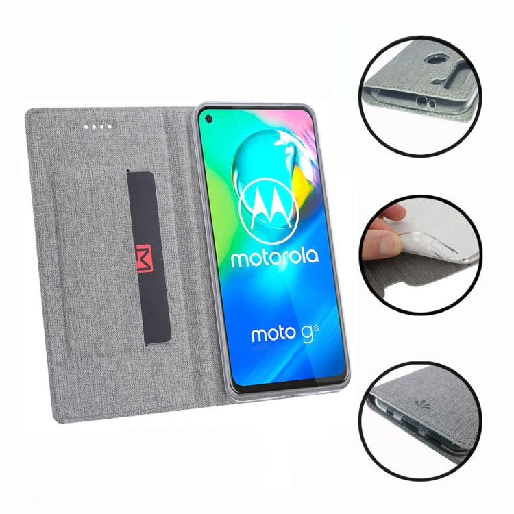 For Motorola Moto G8 ViLi DMX-54 Shockproof TPU + PU Leather Magnetic Attraction Horizontal Flip Protective Case with Card Slots & Holder(Grey) by ViLi