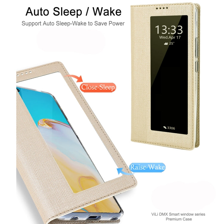 For Huawei P40 ViLi DMX-54 Shockproof TPU + PU Leather View Window Magnetic Attraction Horizontal Flip Protective Case with Card Slots & Holder & Sleep / Wake-up(Champagne Gold) by ViLi