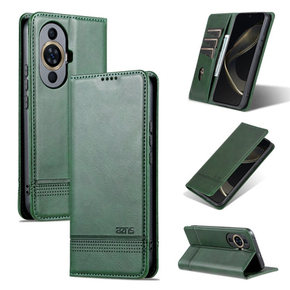 For Huawei Nova 11 AZNS Magnetic Calf Texture Flip Leather Phone Case(Dark Green) by AZNS