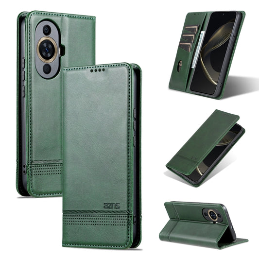 For Huawei Nova 11 AZNS Magnetic Calf Texture Flip Leather Phone Case(Dark Green) by AZNS