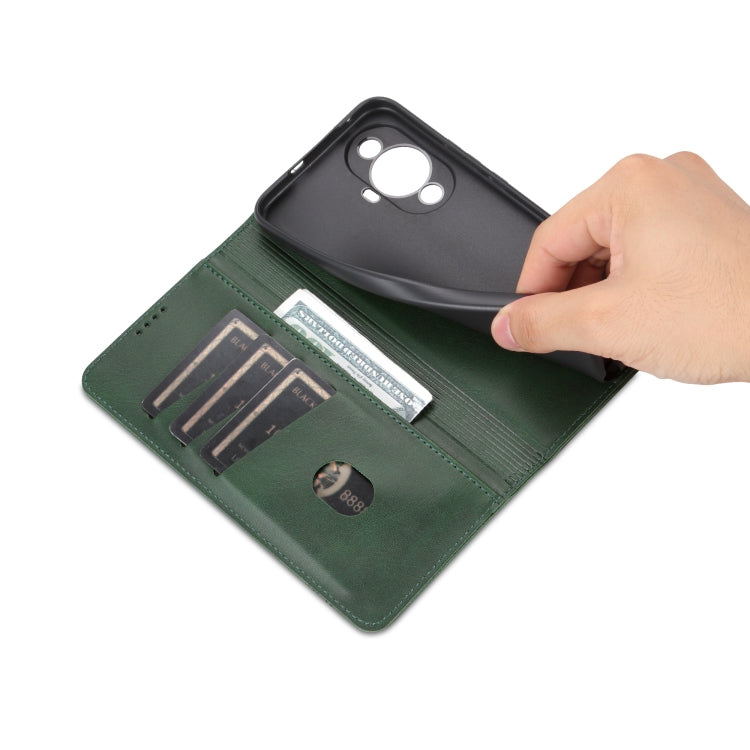 For Huawei Nova 11 AZNS Magnetic Calf Texture Flip Leather Phone Case(Dark Green) by AZNS