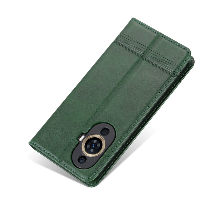 For Huawei Nova 11 AZNS Magnetic Calf Texture Flip Leather Phone Case(Dark Green) by AZNS