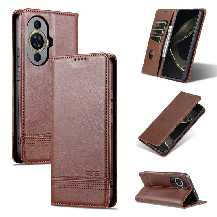For Huawei Nova 11 AZNS Magnetic Calf Texture Flip Leather Phone Case(Dark Brown) by AZNS