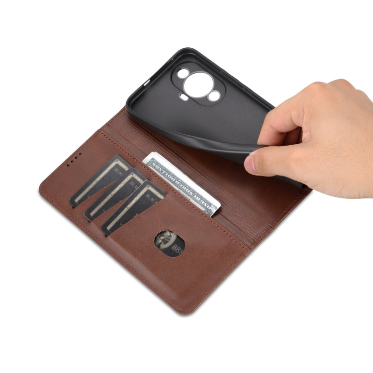 For Huawei Nova 11 AZNS Magnetic Calf Texture Flip Leather Phone Case(Dark Brown) by AZNS