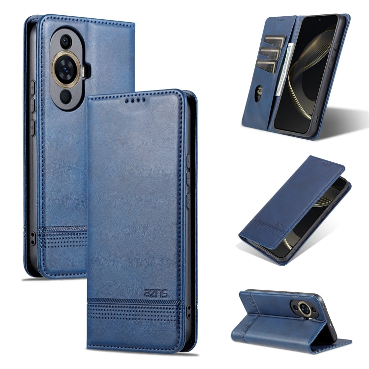 For Huawei Nova 11 Pro AZNS Magnetic Calf Texture Flip Leather Phone Case(Dark Blue) by AZNS