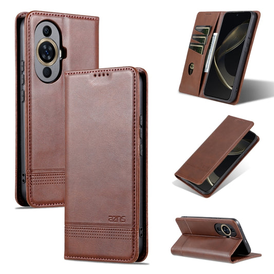 For Huawei Nova 11 Pro AZNS Magnetic Calf Texture Flip Leather Phone Case(Dark Brown) by AZNS