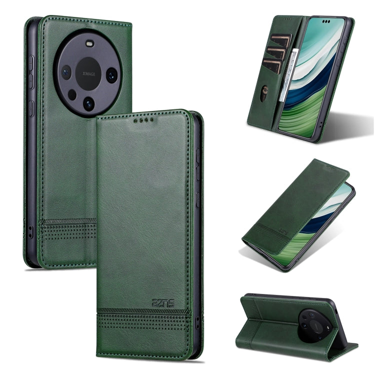 For Huawei Mate 60 Pro AZNS Magnetic Calf Texture Flip Leather Phone Case(Dark Green) by AZNS