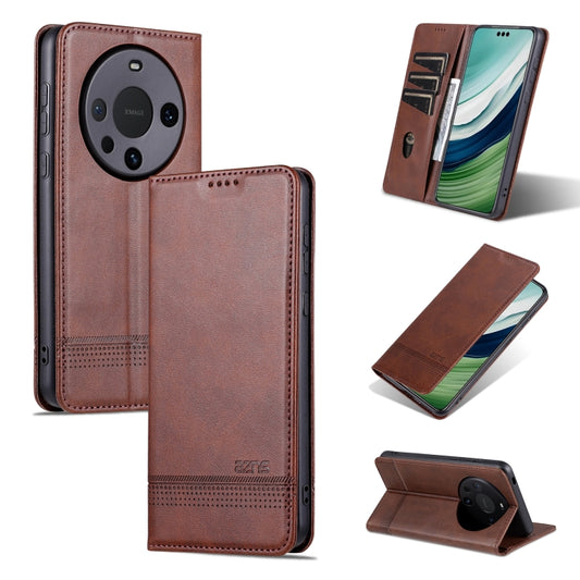 For Huawei Mate 60 Pro AZNS Magnetic Calf Texture Flip Leather Phone Case(Dark Brown) by AZNS