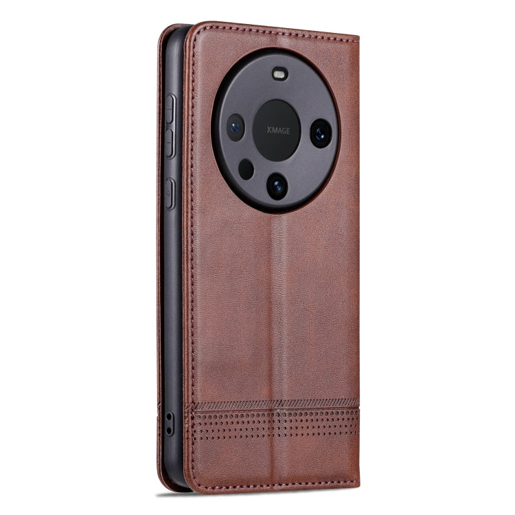For Huawei Mate 60 Pro AZNS Magnetic Calf Texture Flip Leather Phone Case(Dark Brown) by AZNS