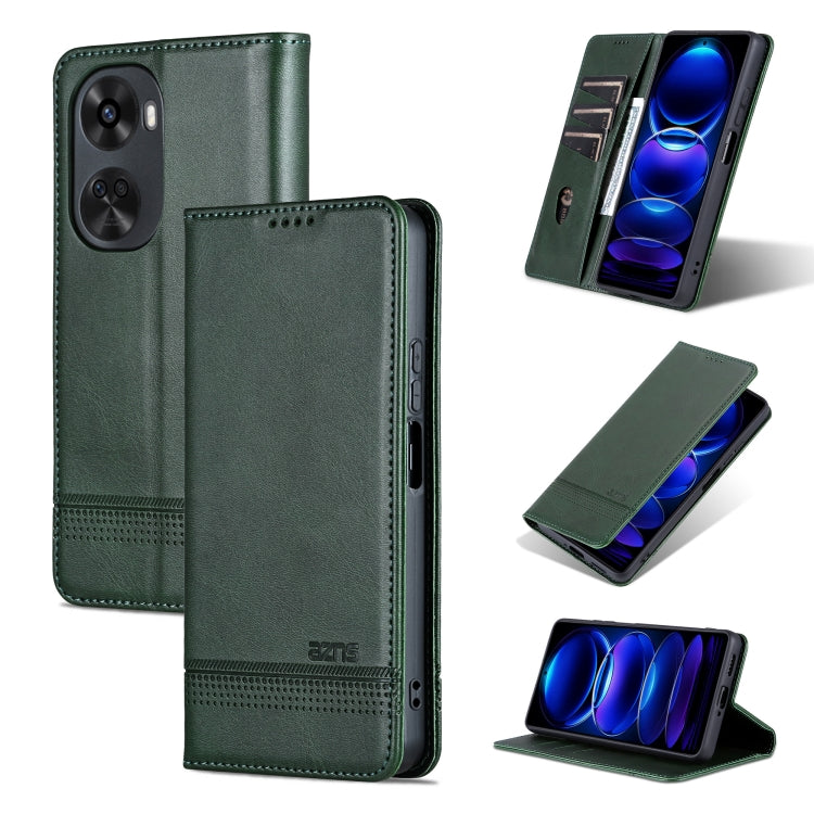 For Huawei nova 11 SE AZNS Magnetic Calf Texture Flip Leather Phone Case(Dark Green) by AZNS