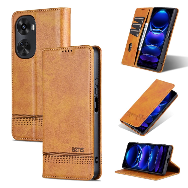 For Huawei nova 11 SE AZNS Magnetic Calf Texture Flip Leather Phone Case(Light Brown) by AZNS