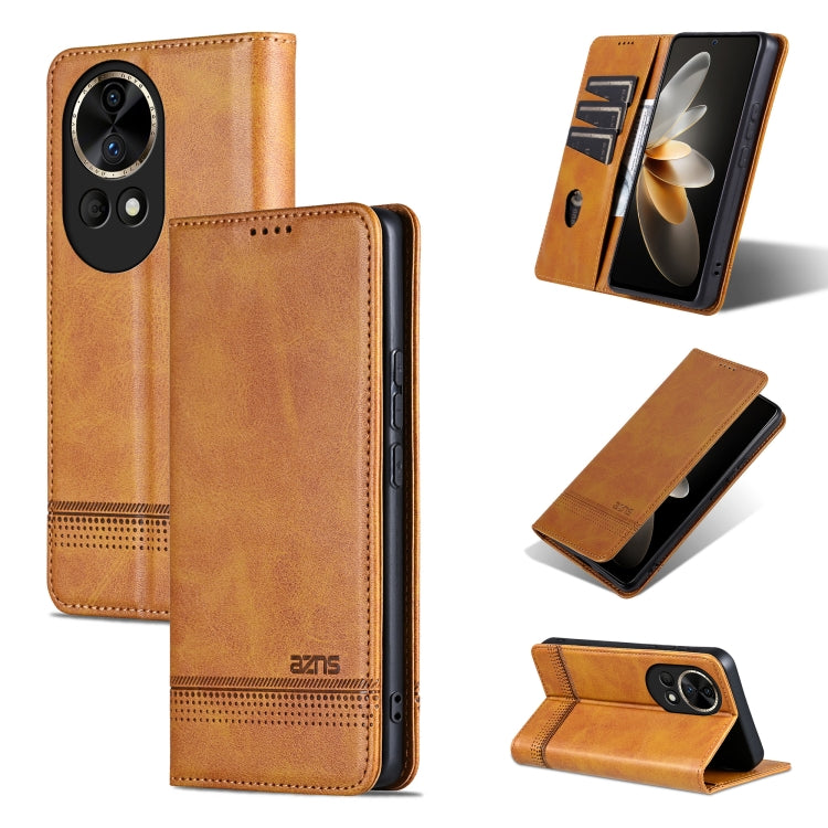 For Huawei nova 12 AZNS Magnetic Calf Texture Flip Leather Phone Case(Light Brown) by AZNS