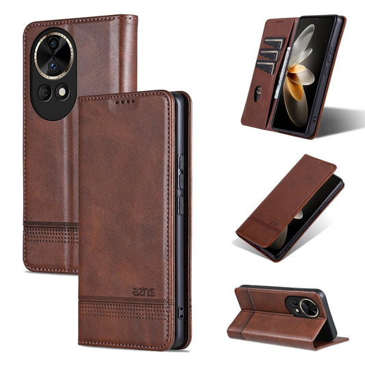 For Huawei nova 12 AZNS Magnetic Calf Texture Flip Leather Phone Case(Dark Brown) by AZNS