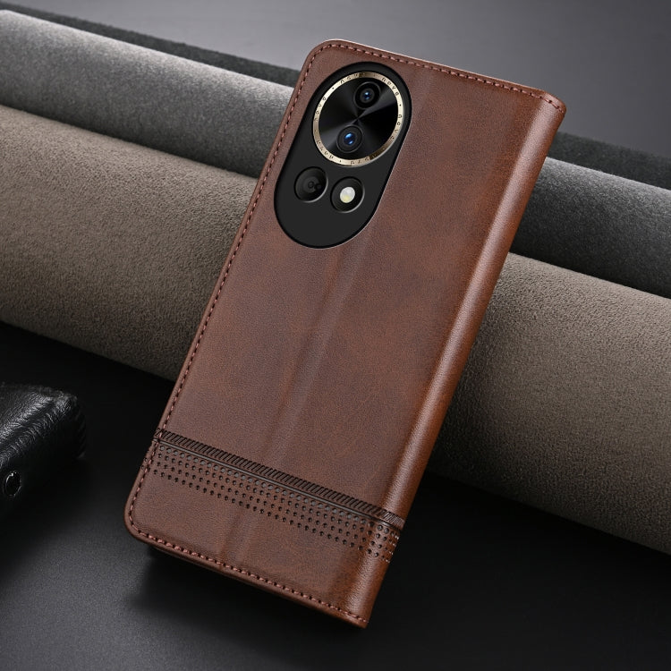 For Huawei nova 12 AZNS Magnetic Calf Texture Flip Leather Phone Case(Dark Brown) by AZNS