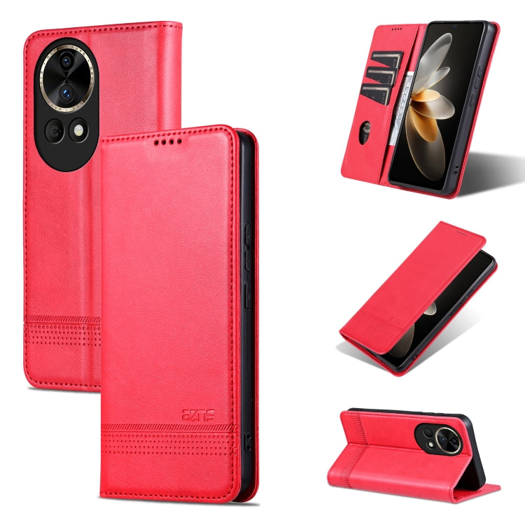 For Huawei nova 12 Pro AZNS Magnetic Calf Texture Flip Leather Phone Case(Red) by AZNS