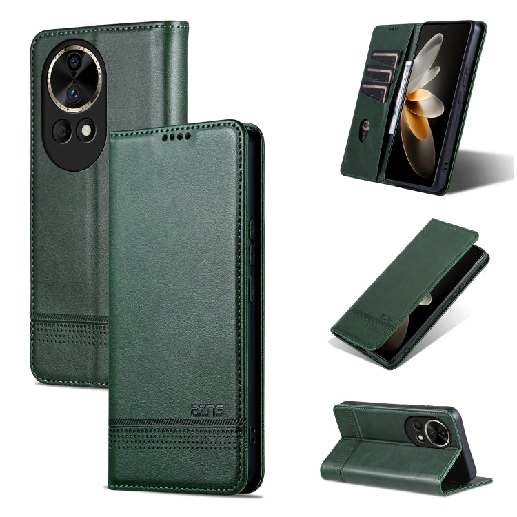 For Huawei nova 12 Pro AZNS Magnetic Calf Texture Flip Leather Phone Case(Dark Green) by AZNS