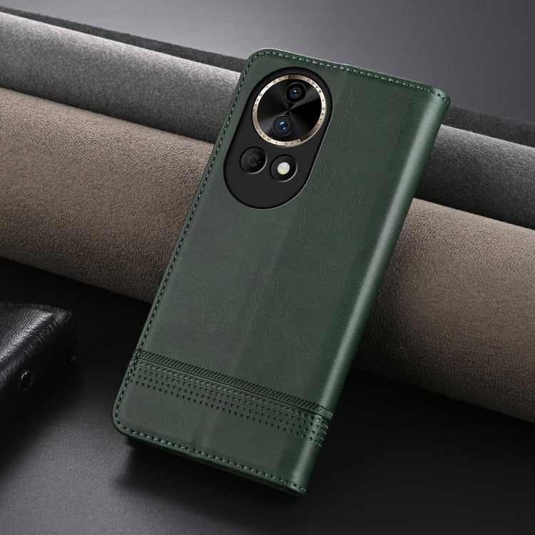 For Huawei nova 12 Pro AZNS Magnetic Calf Texture Flip Leather Phone Case(Dark Green) by AZNS
