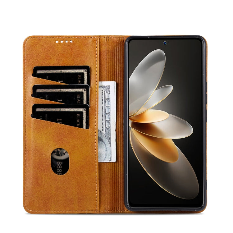 For Huawei nova 12 Pro AZNS Magnetic Calf Texture Flip Leather Phone Case(Light Brown) by AZNS