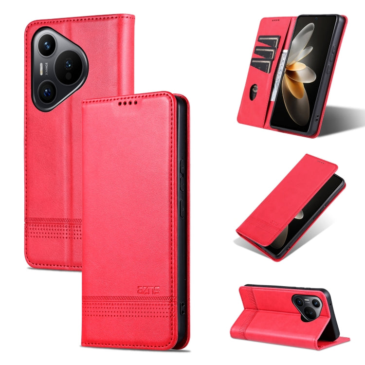 For Huawei Pura 70 AZNS Magnetic Calf Texture Flip Leather Phone Case(Red) by AZNS