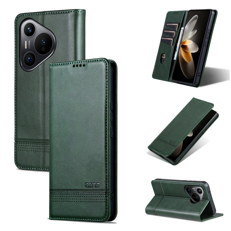 For Huawei Pura 70 AZNS Magnetic Calf Texture Flip Leather Phone Case(Dark Green) by AZNS