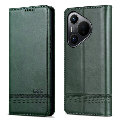 For Huawei Pura 70 AZNS Magnetic Calf Texture Flip Leather Phone Case(Dark Green) by AZNS
